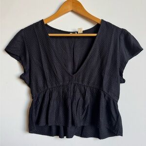 Roxy Black Textured V-Neck Blouse